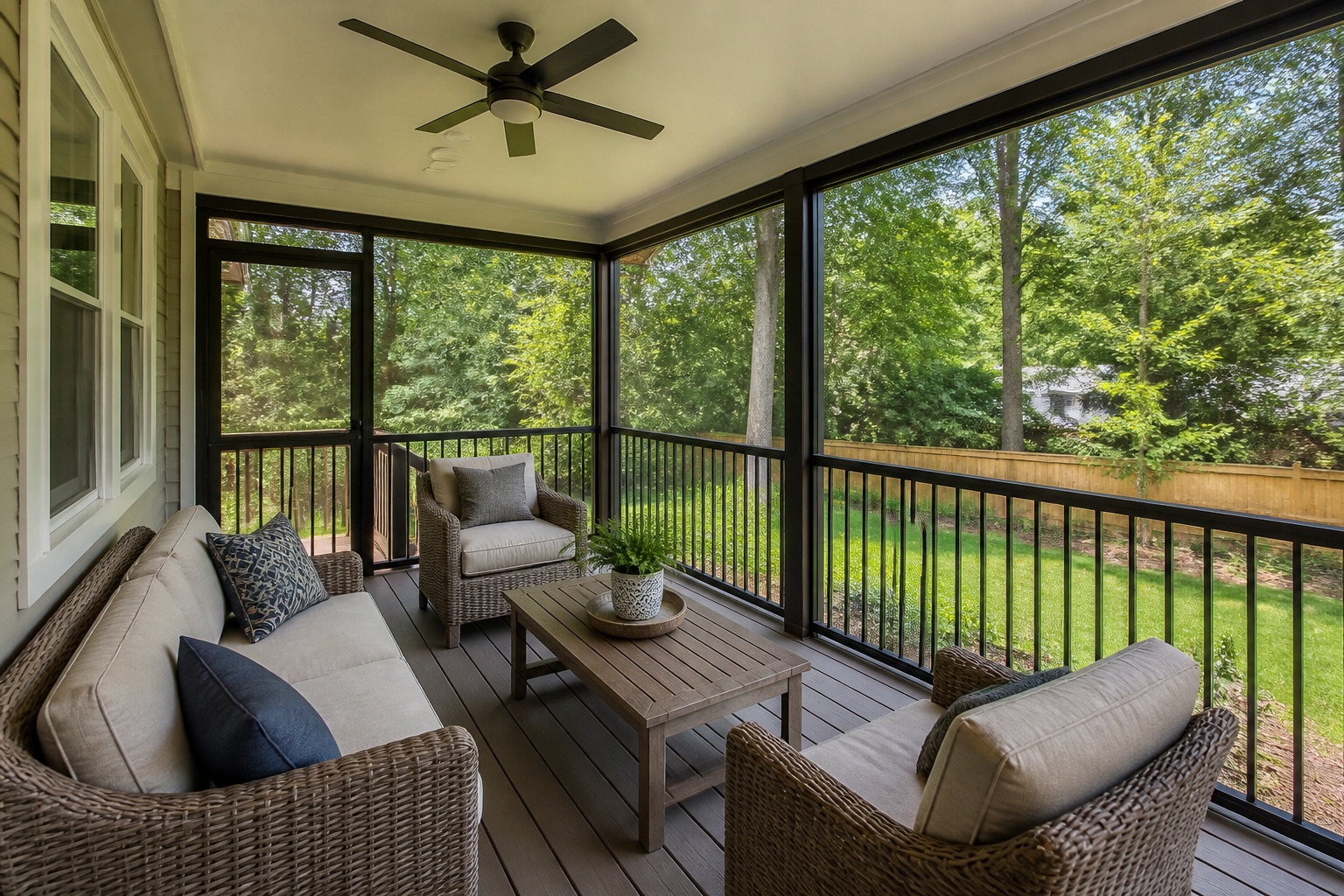 Covered porch at a custom home